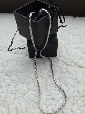 Classic Silver  Flat Boxed-Link Necklace for Men 20"